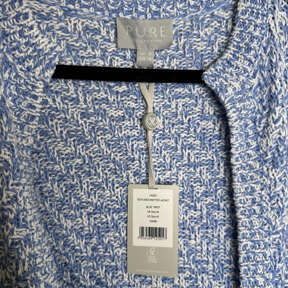 NWT Pure Collection Textured Cotton Knitted Cardigan Blue - Picture 4 of 5